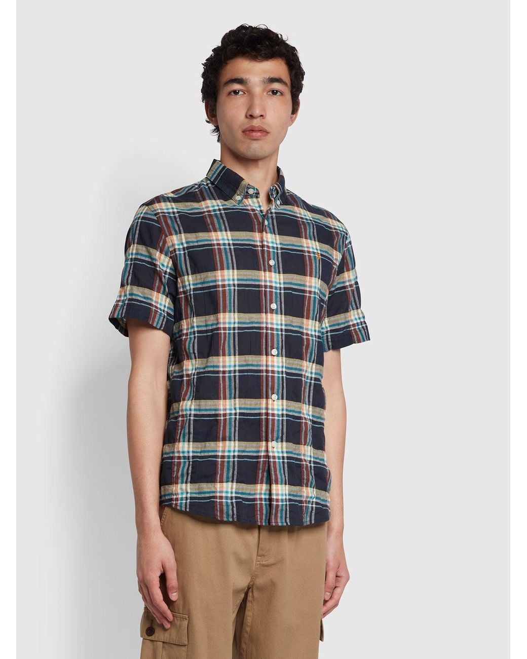 Farah Blue Cashell Casual Fit Short Sleeve Organic Cotton Shirt for men