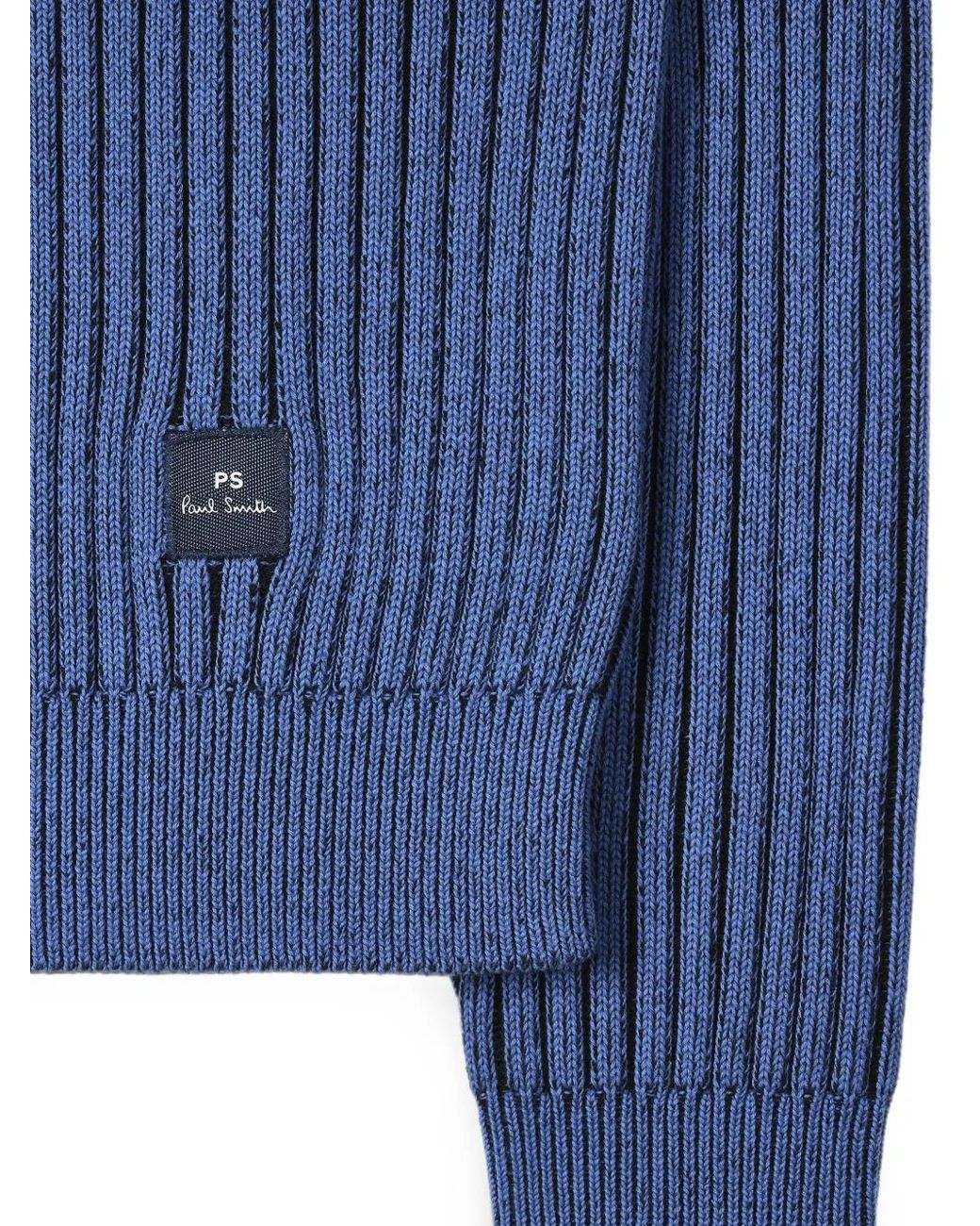 Paul Smith Blue Ribbed-Knit Logo-Patch Sweater for men