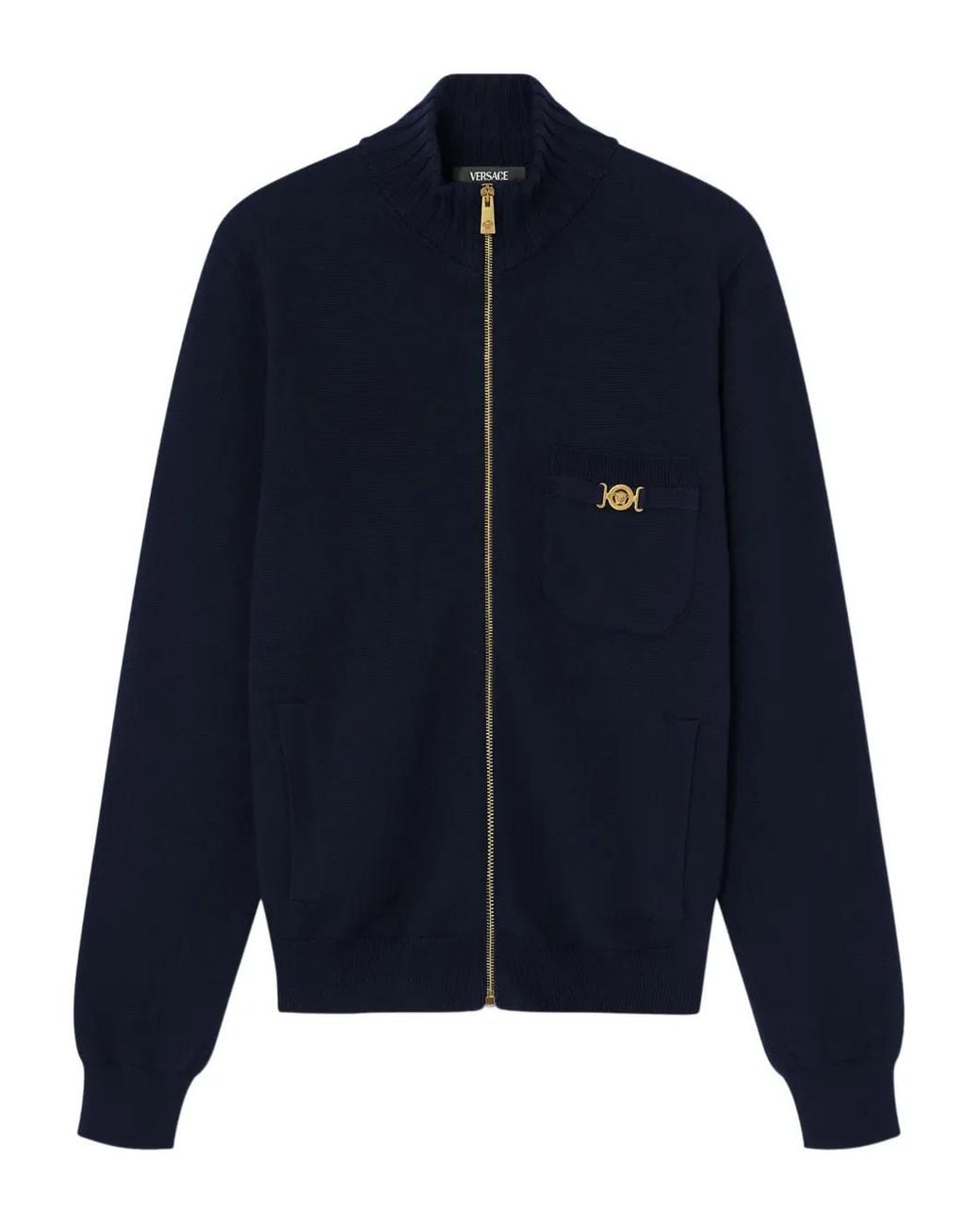 Versace Blue Cashmere-Cotton Knit Zip Sweater for men