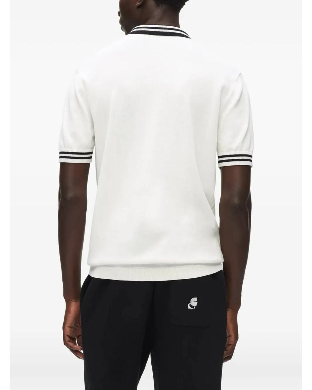 Karl Lagerfeld White Karl Dna Knitted Zip Polo Shirt for men