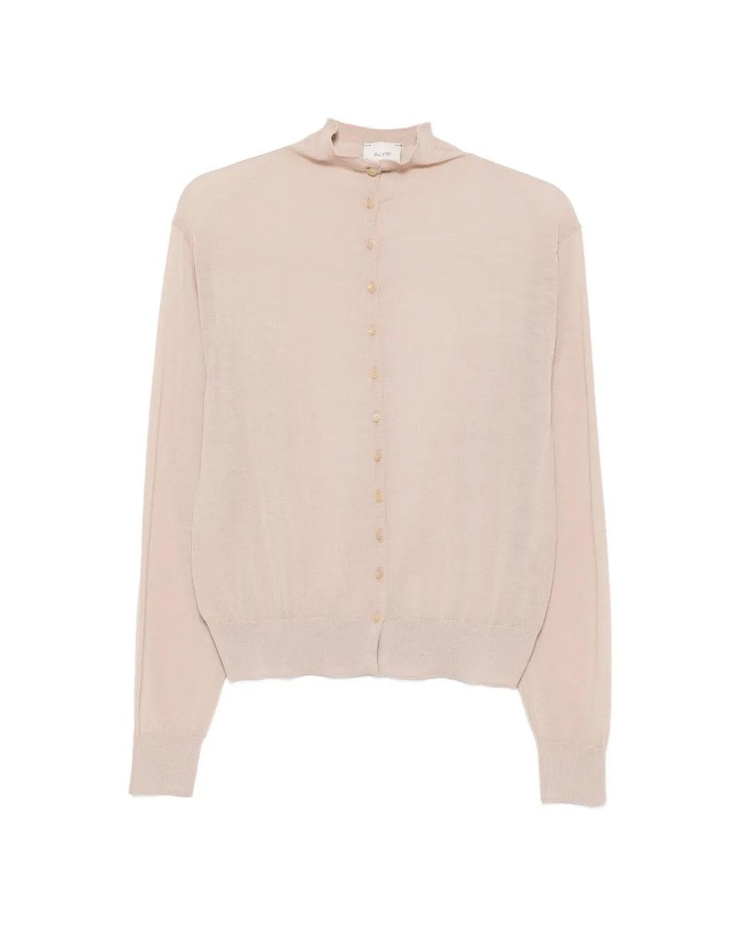 Alysi White Button-Up Mock-Neck Cardigan