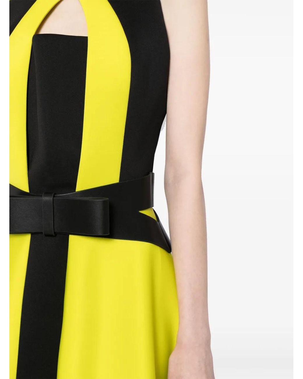Saiid Kobeisy Yellow Belted Panelled Neoprene Gown