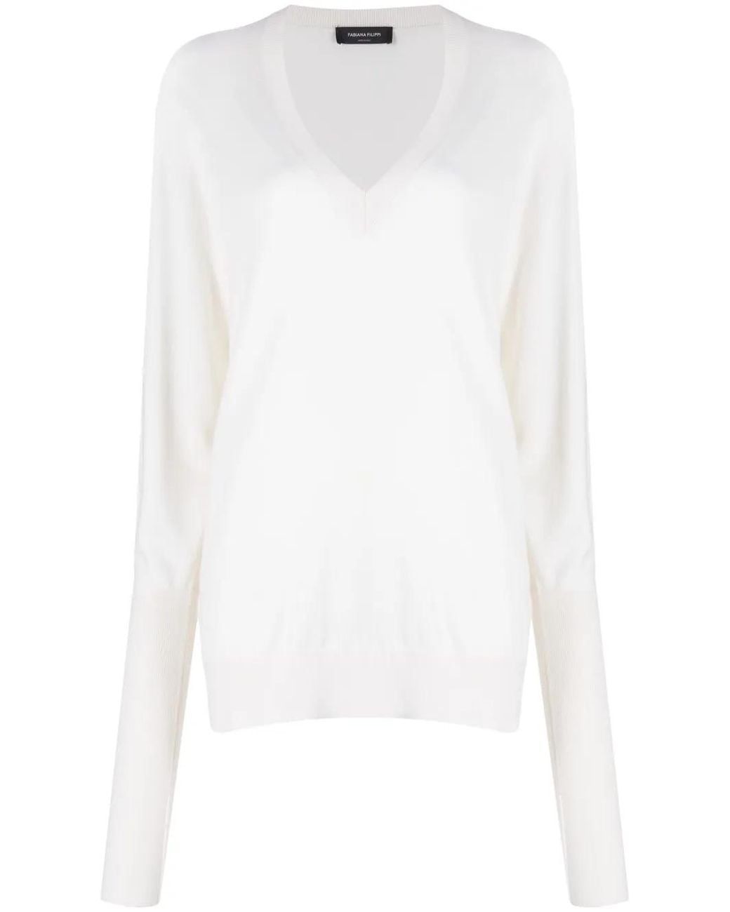 Fabiana Filippi White V-Neck Fine-Knit Jumper