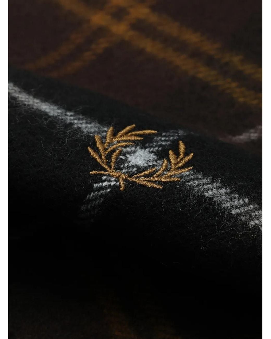 Fred Perry White Tartan-Check Fringed Scarf for men