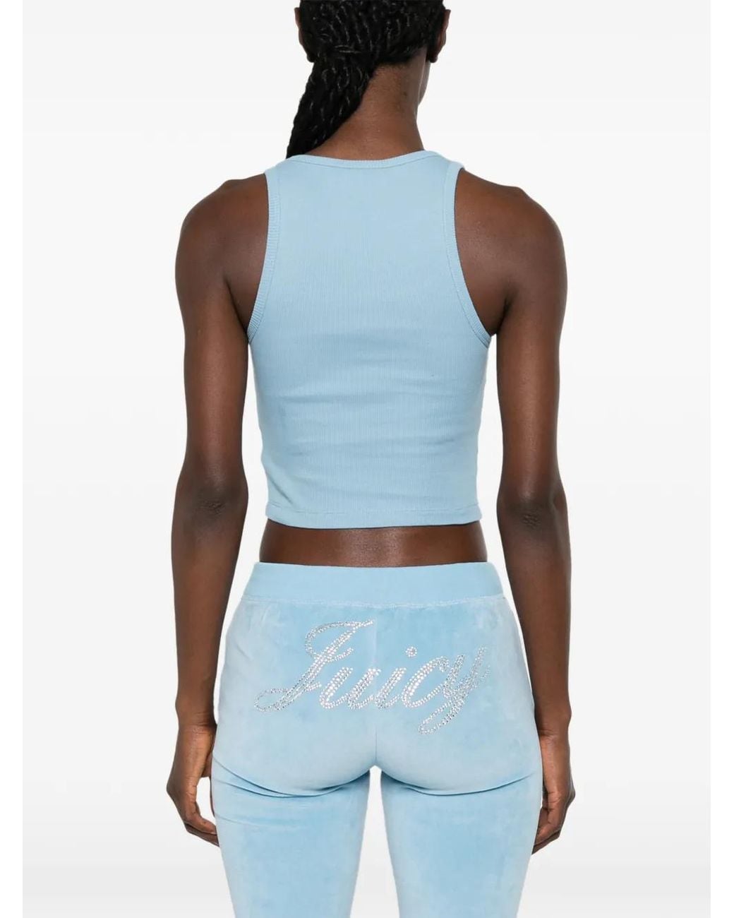 Sporty & Rich Blue Juicy Rhinestone-Logo Ribbed Tank Top