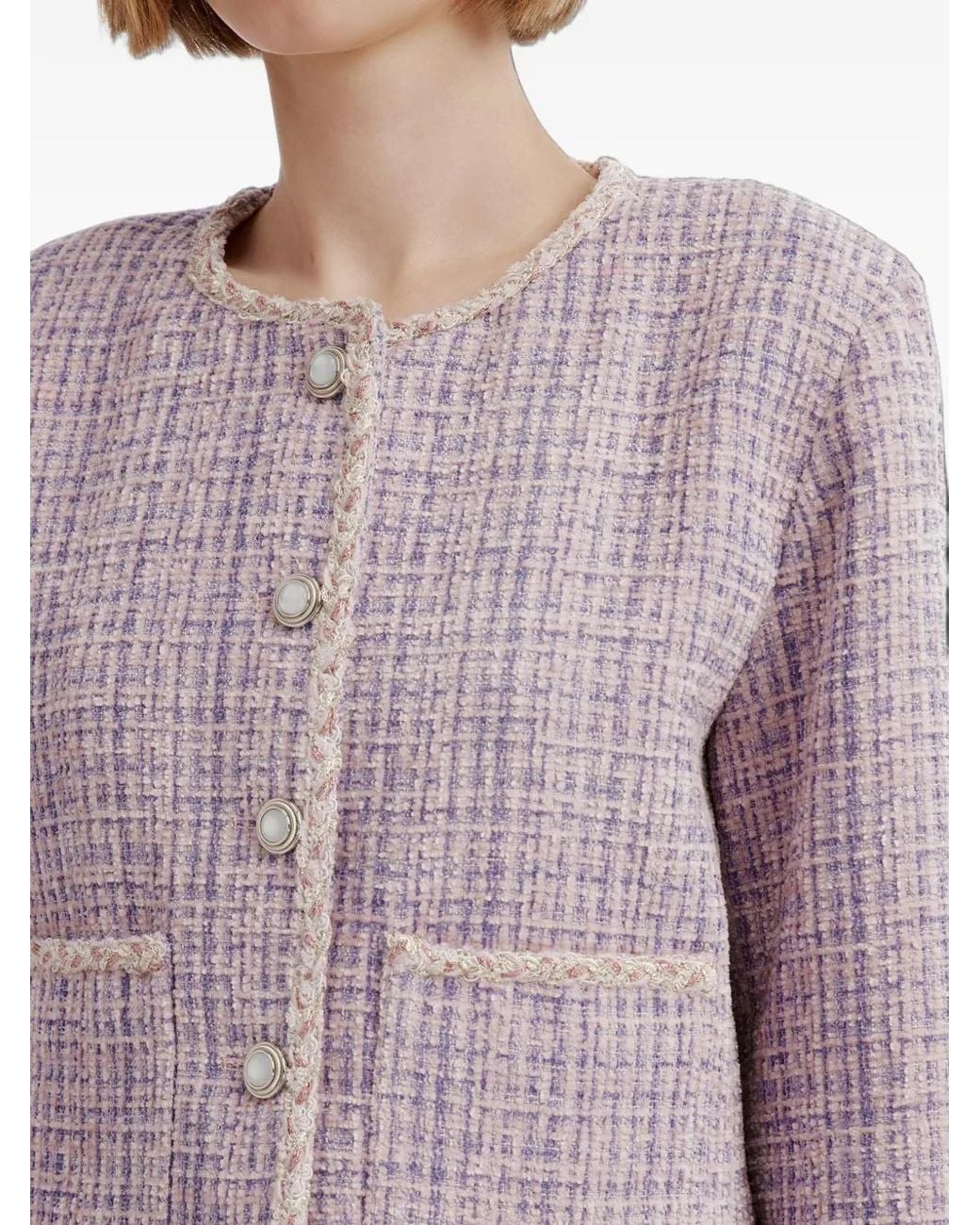 B+ AB Purple Tweed-Effect Button-Up Jacket