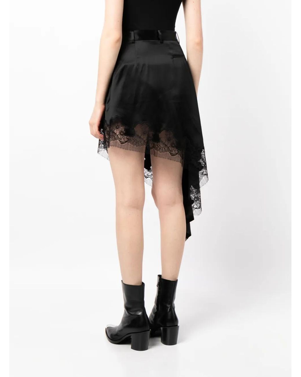 JNBY Black Lace-Trim Asymmetric Midi Skirt
