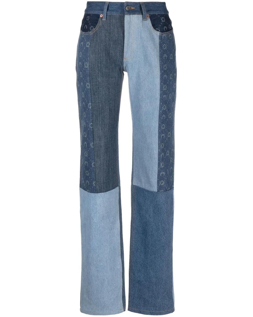MARINE SERRE Blue Straight-Leg Patchwork Jeans