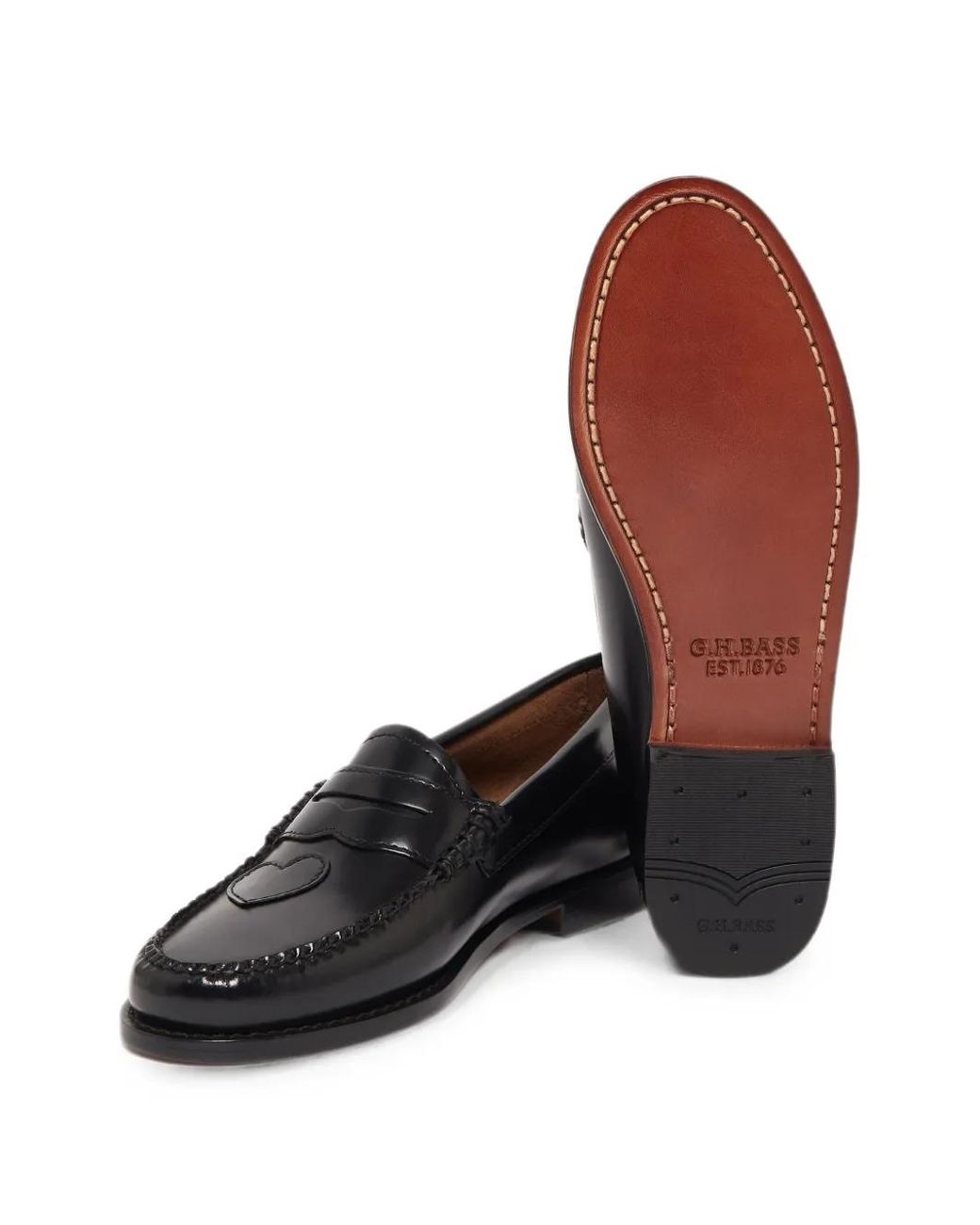 G.H.BASS Black Weejuns Heart-Patch Penny Loafers
