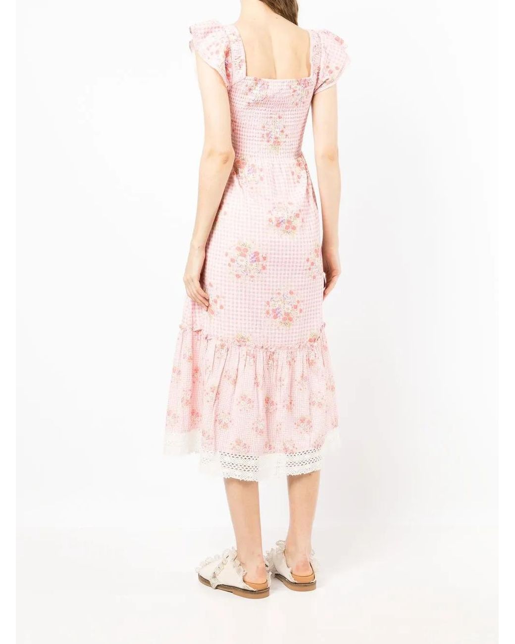 LoveShackFancy Pink Blumiges Midikleid