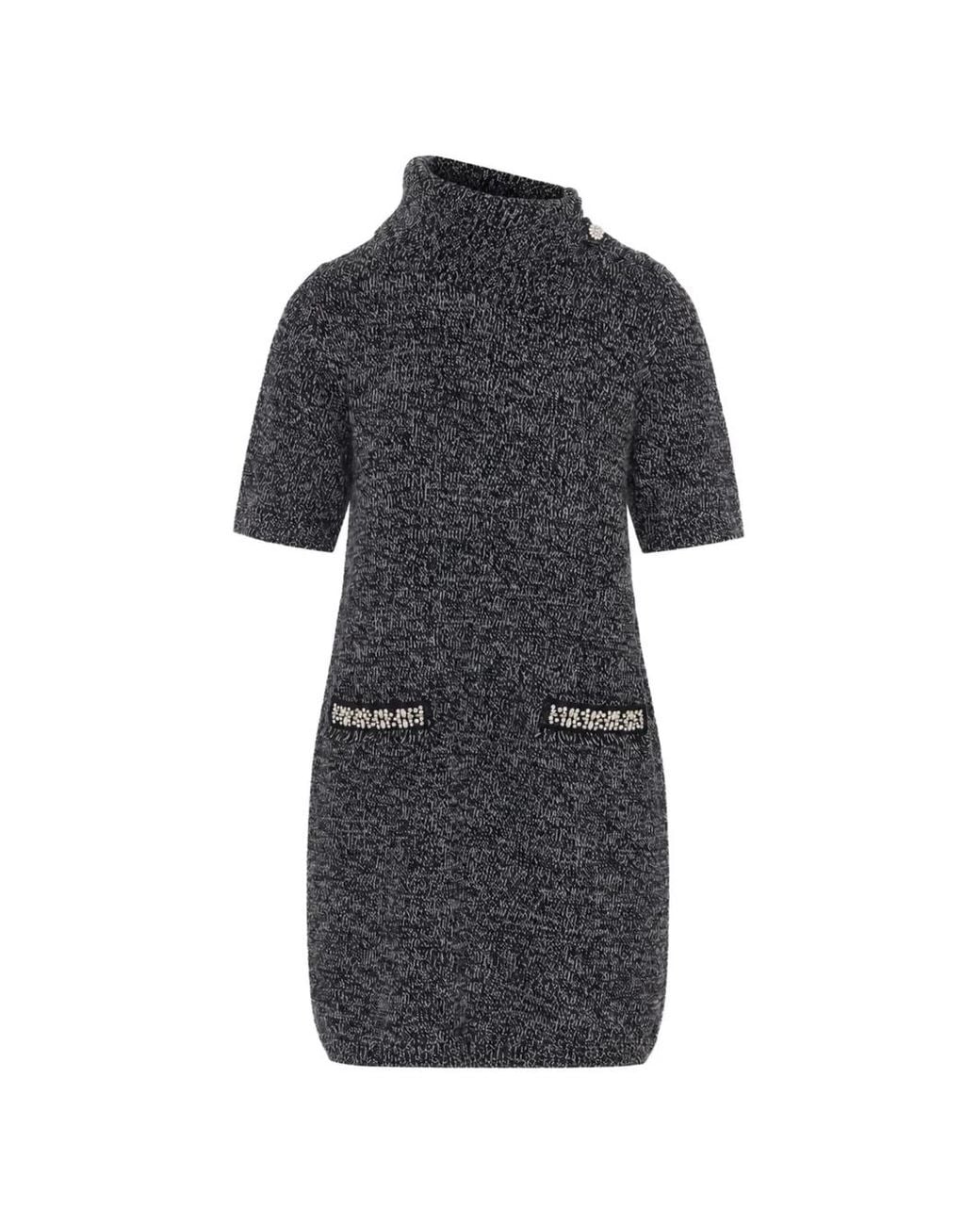Liu Jo Black Melange-Effect Crystal-Embellished Mini Dress