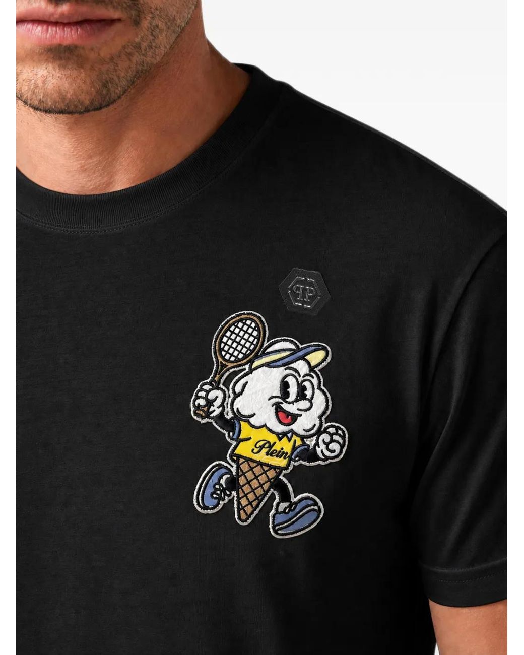 Philipp Plein Black Round Neck T-Shirt Gelato Monsters for men