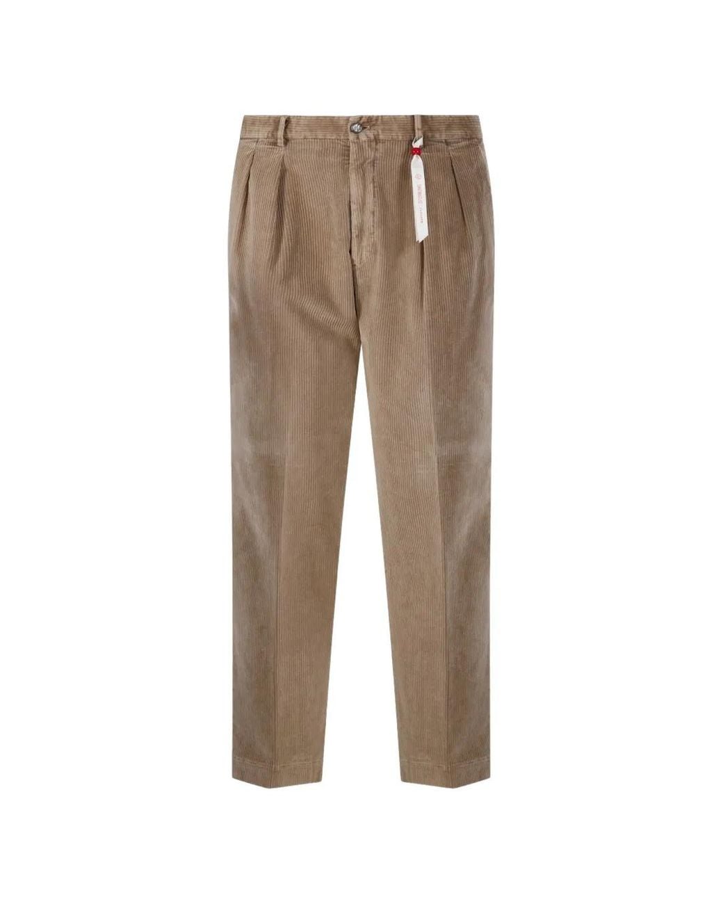 Santaniello Natural Pleated Corduroy Trousers for men
