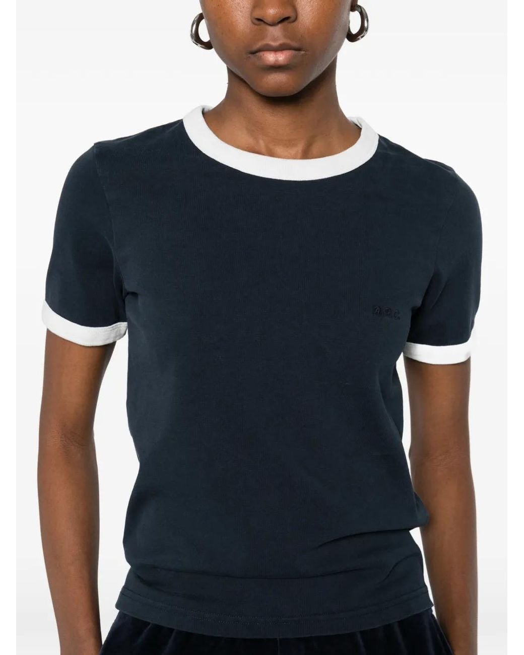 A.P.C. Blue Contrasting-Trims T-Shirt