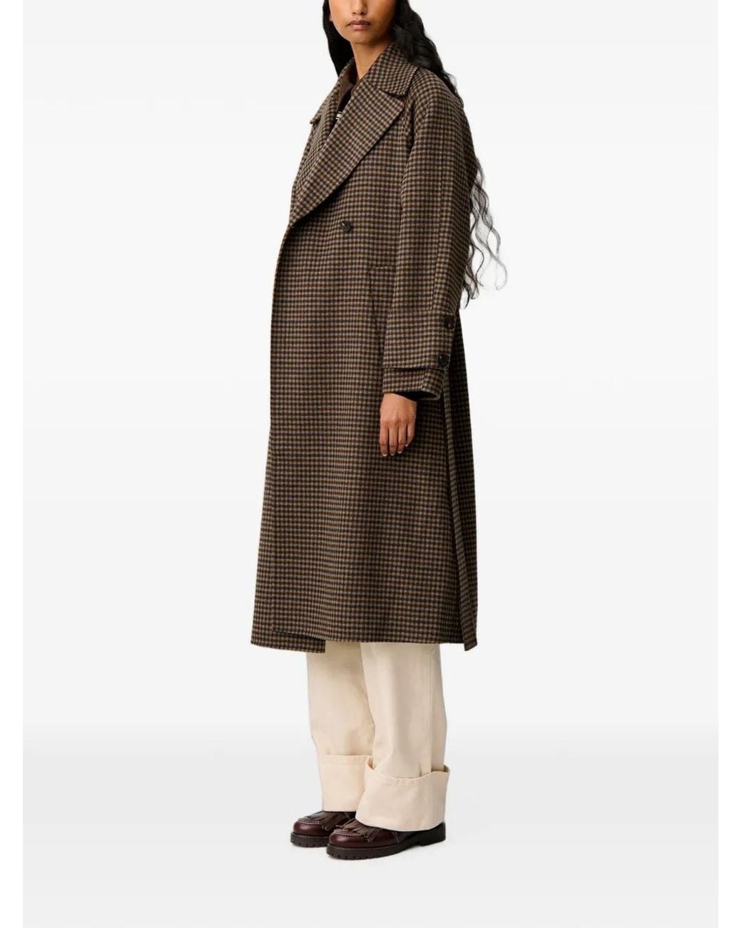 Claudie Pierlot Brown Mid-Length Checked Belted Coat