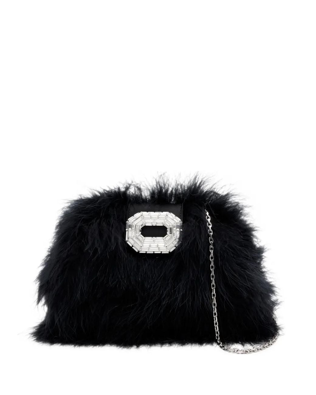 AMINA MUADDI Black Camelia Feather Clutch Feather Hardware