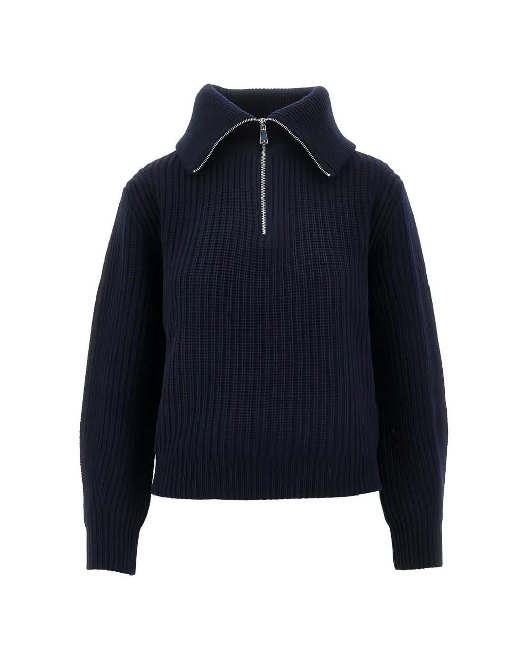 Weekend by Maxmara Blue Half-Zip Ribbed-Knit Sweater