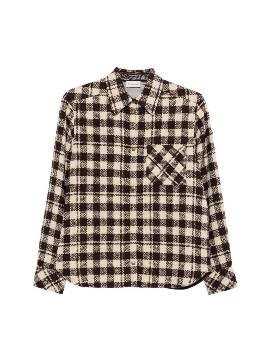 Moncler Check-Pattern Button-Down Jacket in het Brown