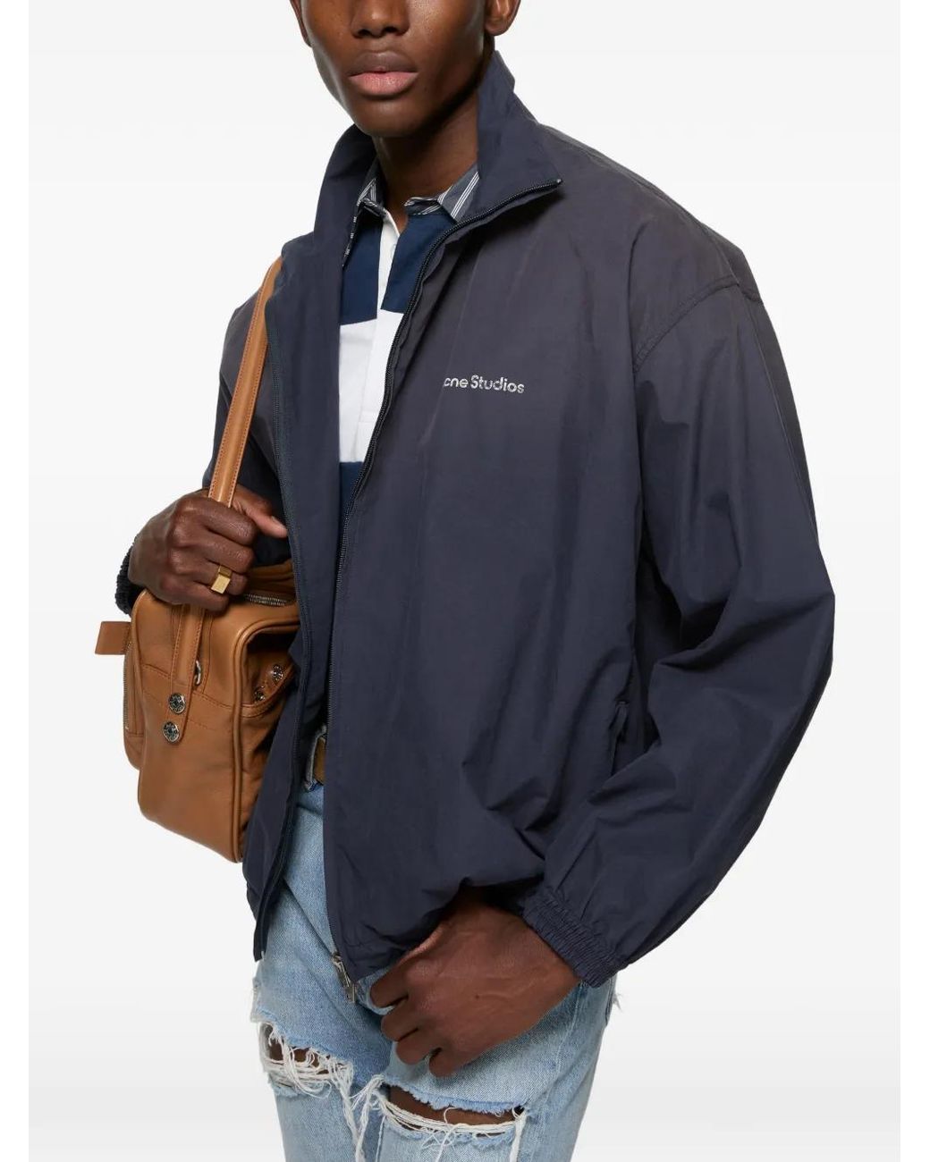 Acne Blue Washed-Logo Zip-Up Jacket for men