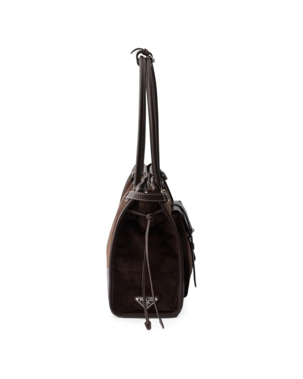 Prada Black Bonnie Large Corduroy And Leather Handbag