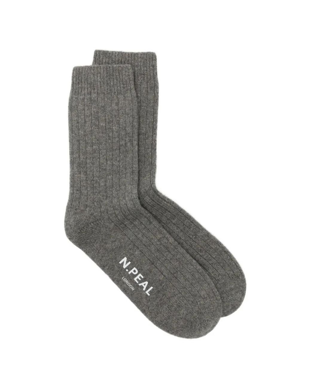 N.Peal Cashmere Gray Ribbed-Knit House Socks