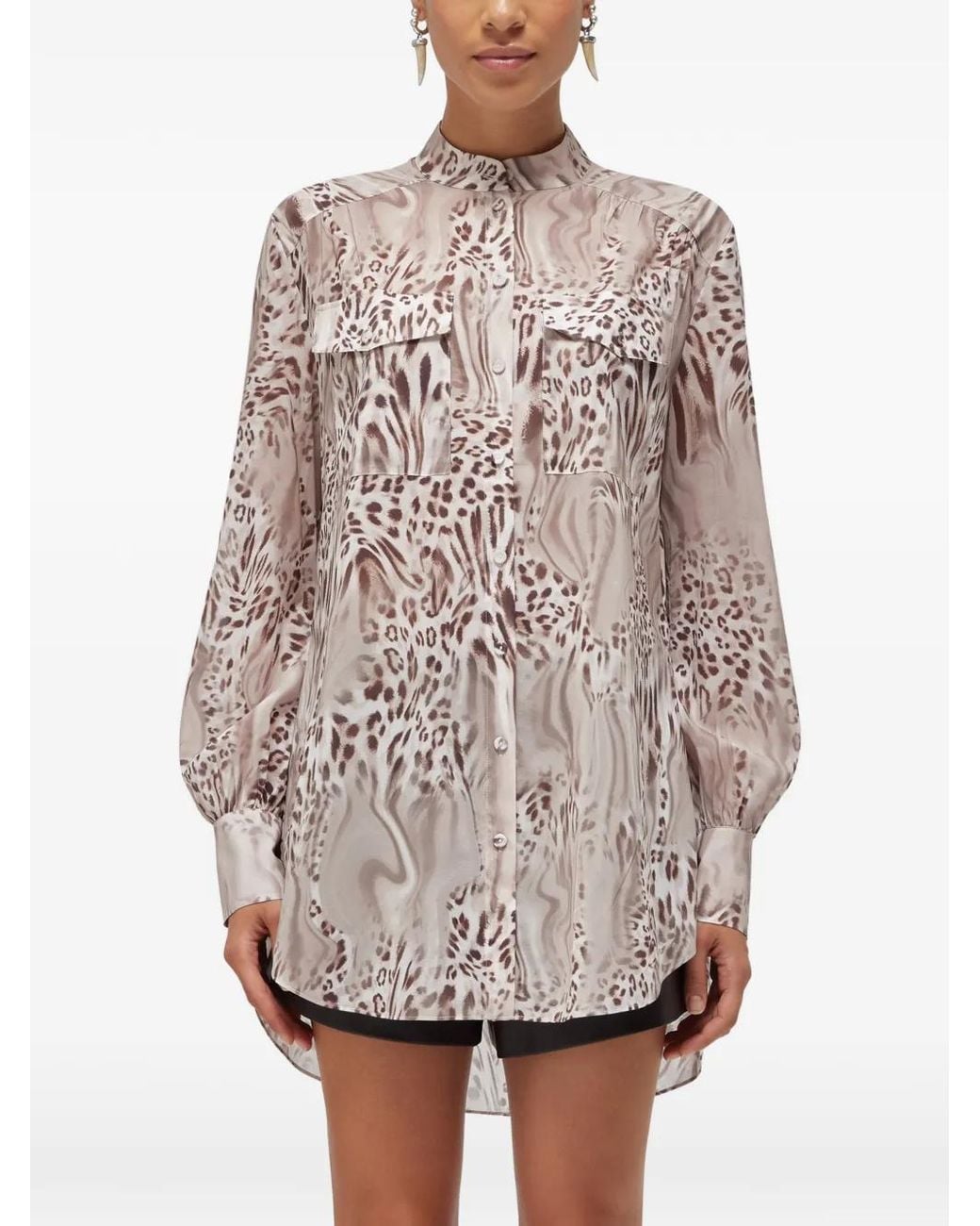 Blugirl Blumarine White Leopard-Print Button-Down Shirt