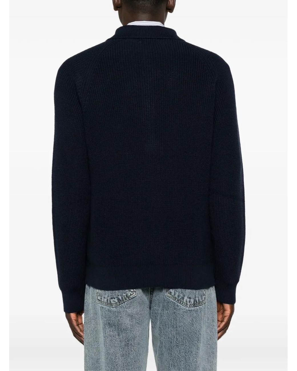 Baracuta Blue Ribbed-Knit Quarter-Zip Polo Shirt for men