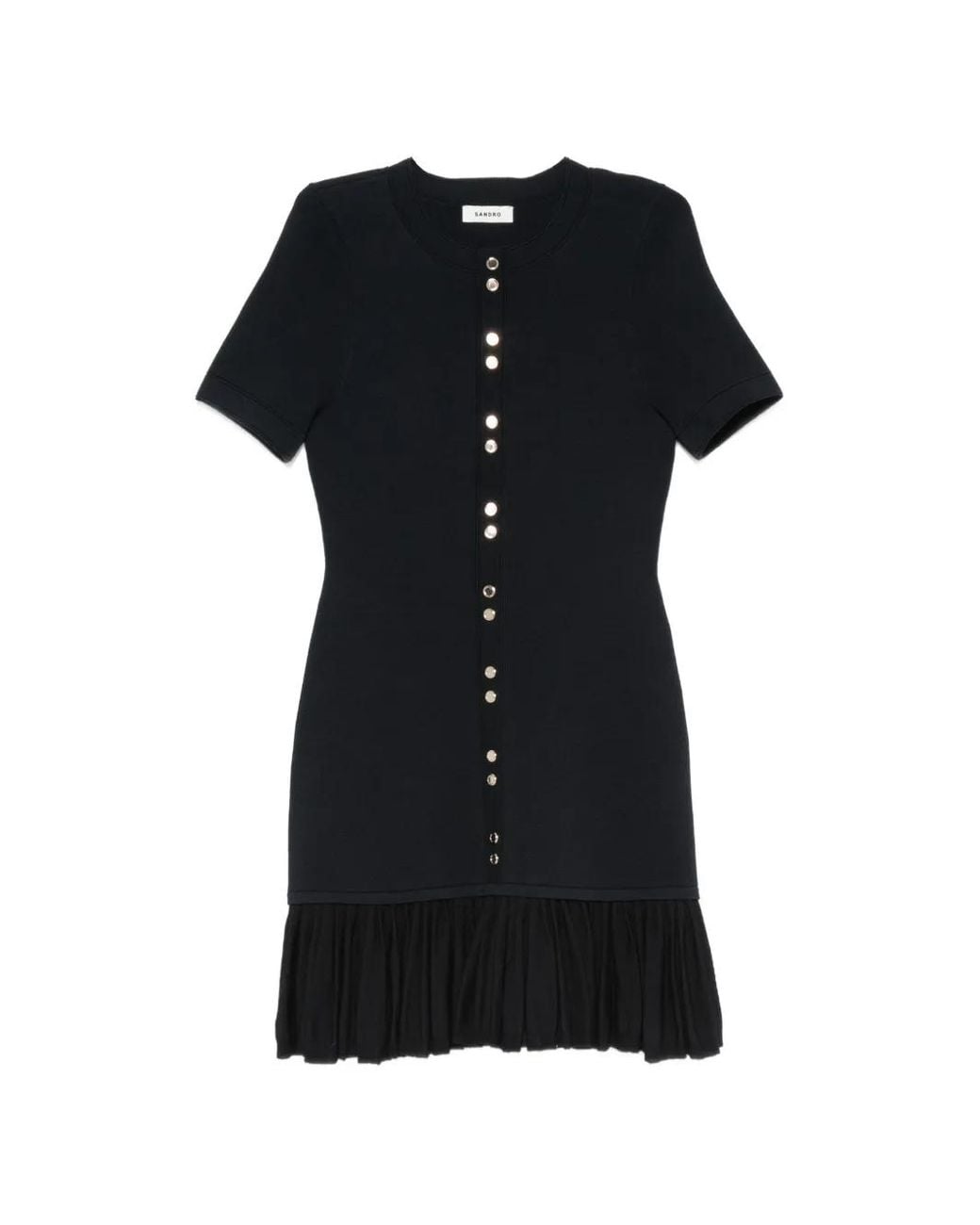 Sandro Black Mini Knit Dress With Ruffles