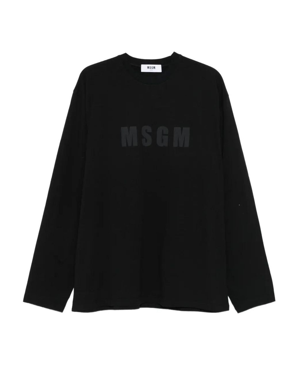 MSGM Black Cotton T-Shirt With Front Printed Logo for men