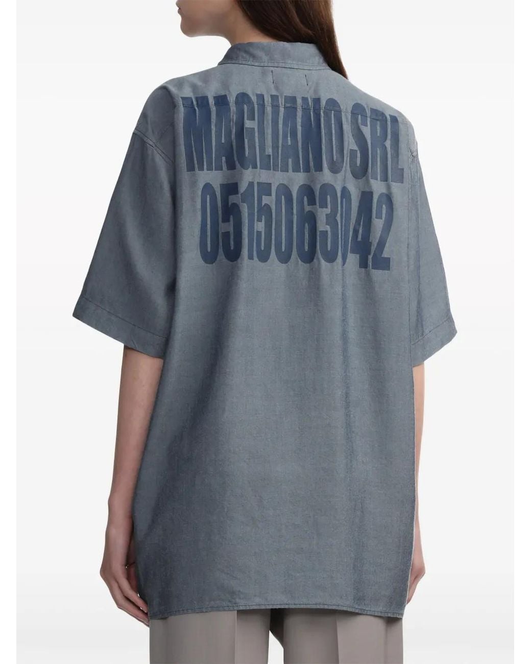 Magliano Blue Logo-Print Lyocell Shirt