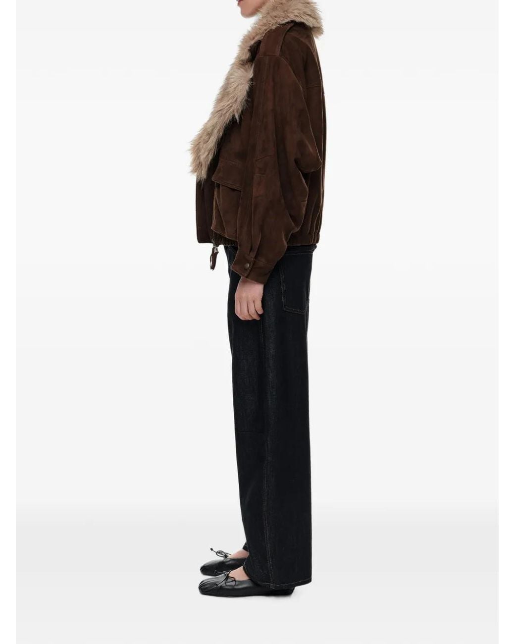 Bimba Y Lola Brown Chocolate Leather Double-Breasted Jacket With Fur Collar