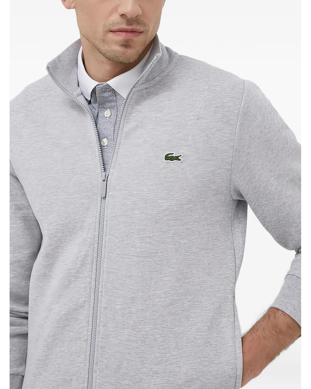 Lacoste Gray Zip-Up Collar Knitwear for men