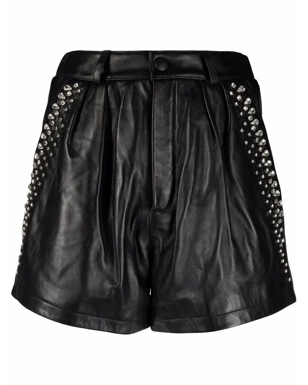 Philipp Plein Black Crystal-Embellished Leather Shorts