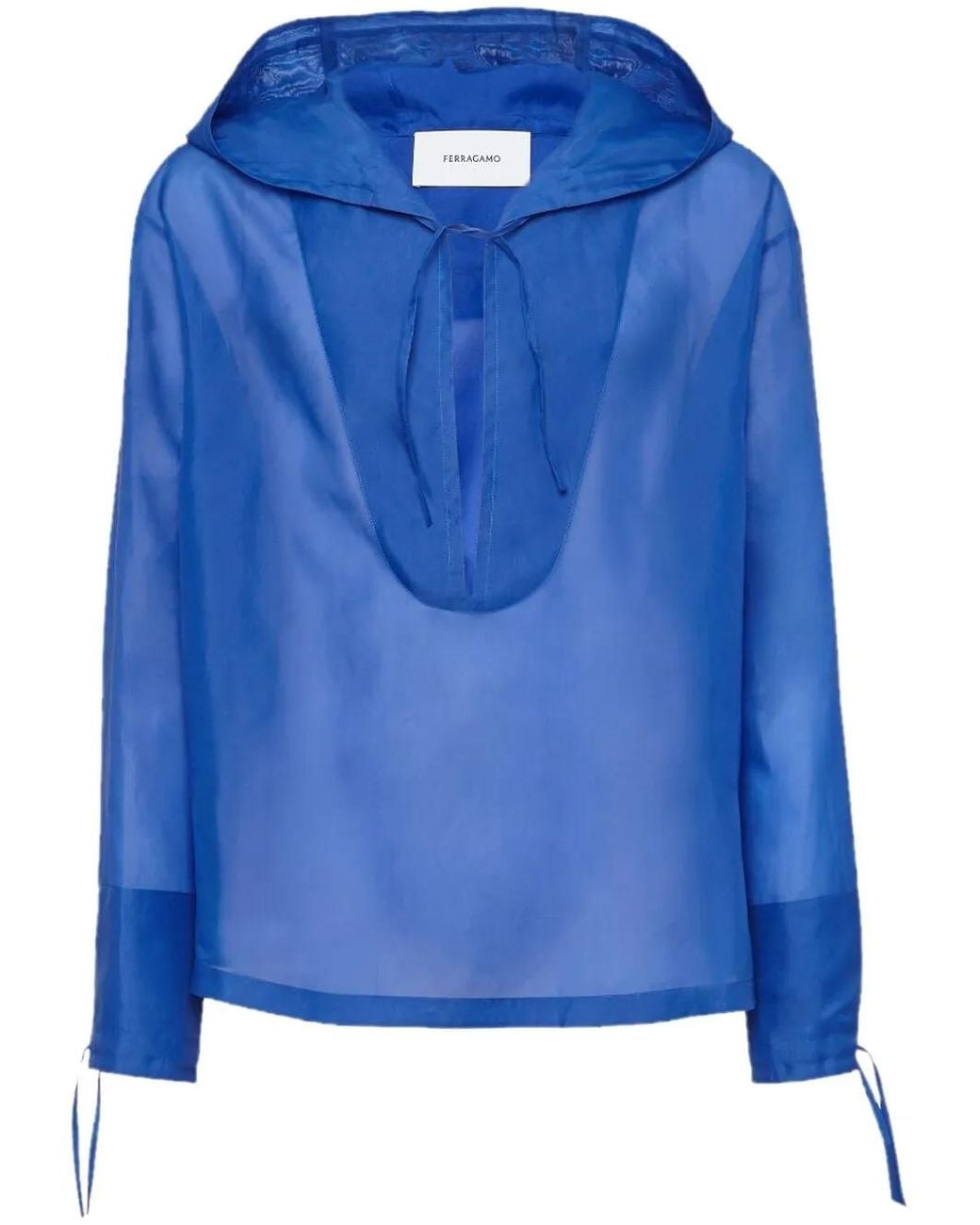 Ferragamo Blue Hooded Organza Blouse for men