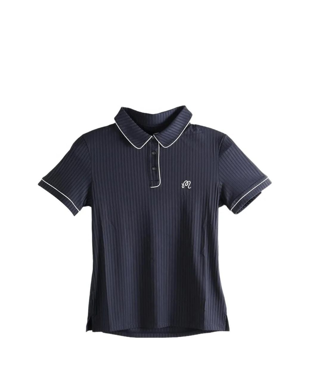 Malbon Golf Blue Anna Ribbed-Knit Piped Polo Shirt