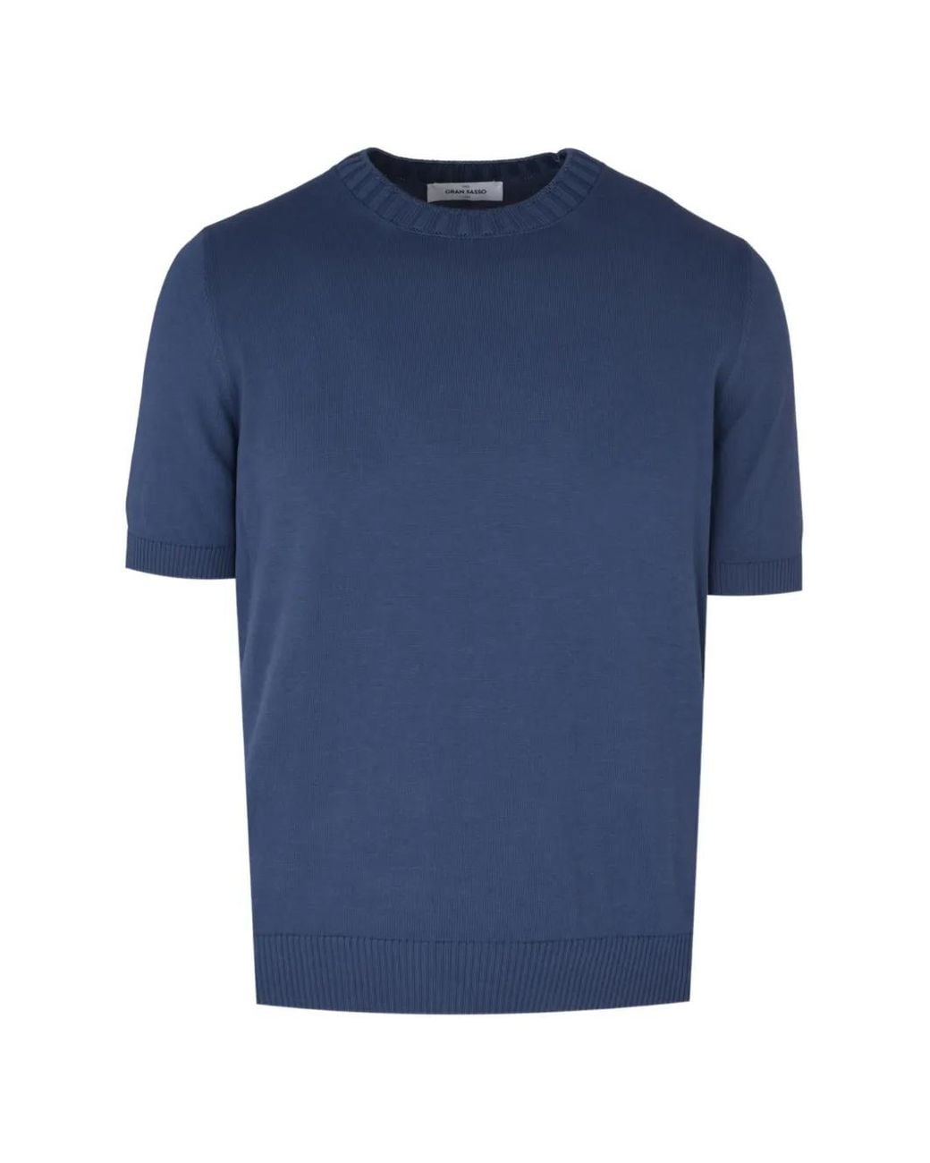 Gran Sasso Blue Ribbed-Trim T-Shirt for men