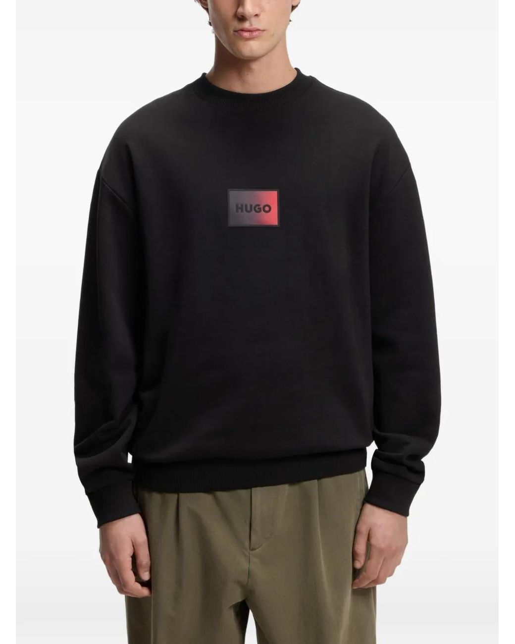 HUGO Black Logo-Appliqué Sweatshirt for men