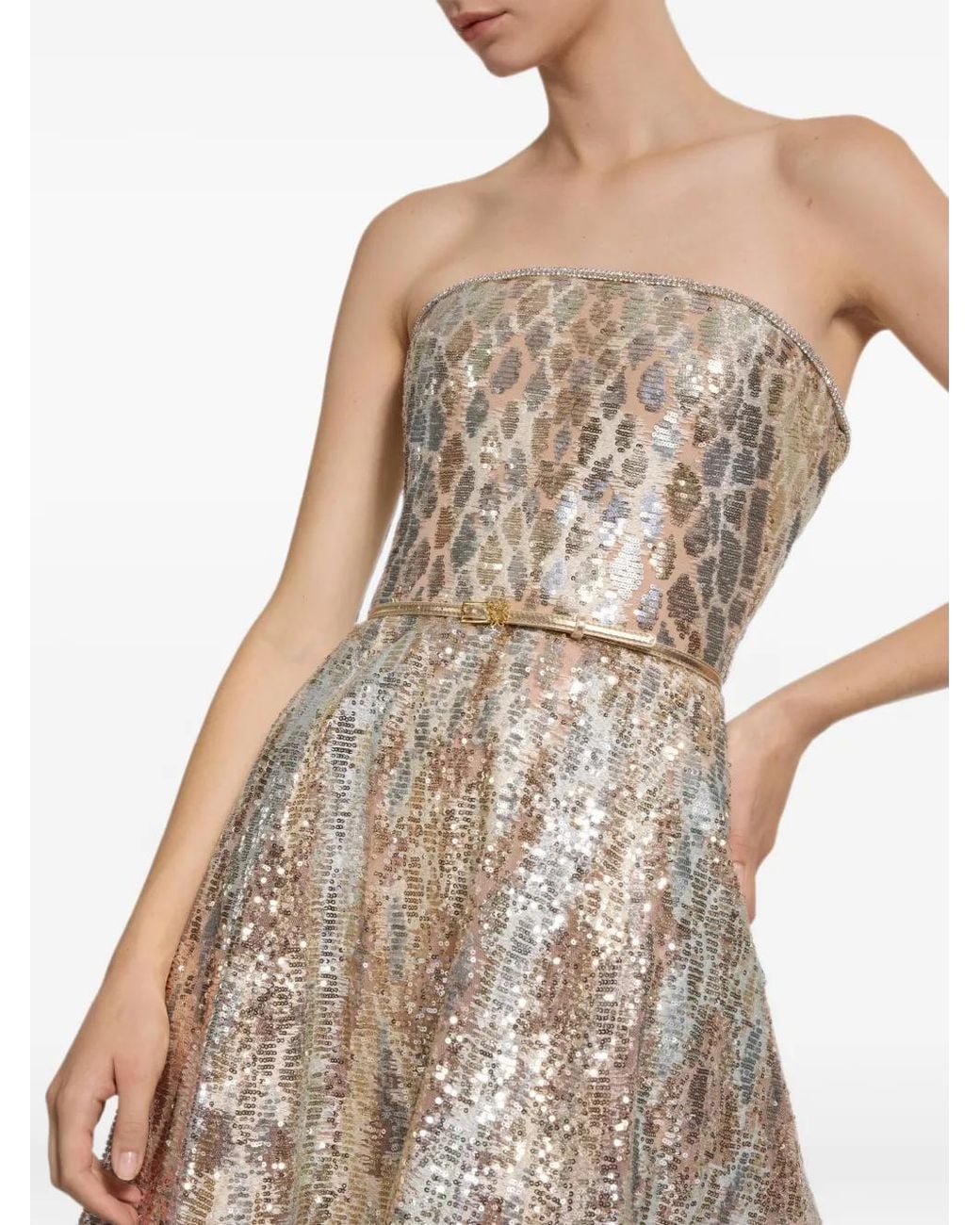 Elie Saab White Sequin-Embellished Strapless Maxi Dress