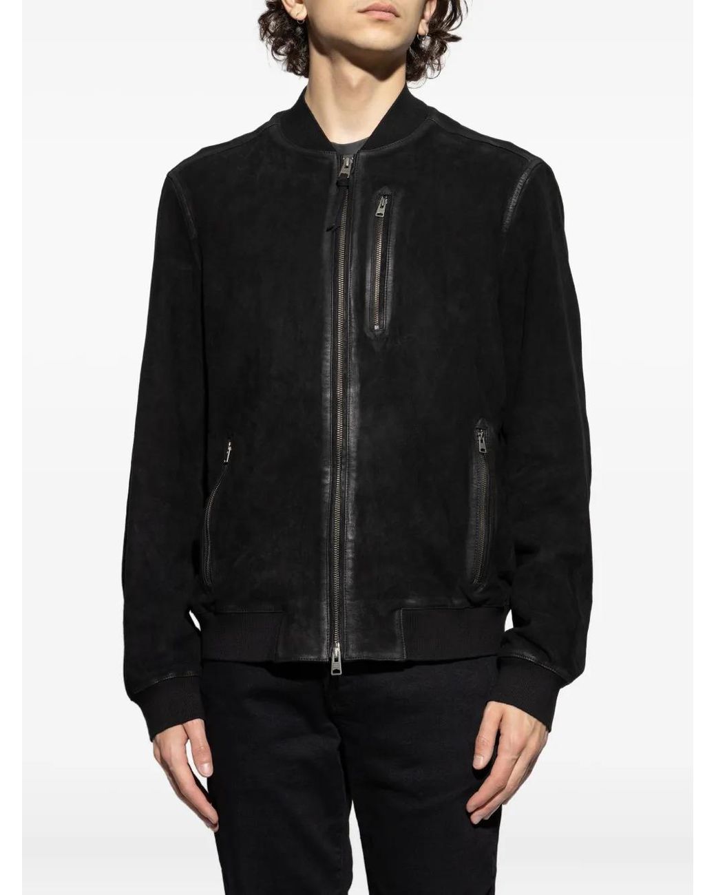 AllSaints Black Suede Bomber Jacket for men
