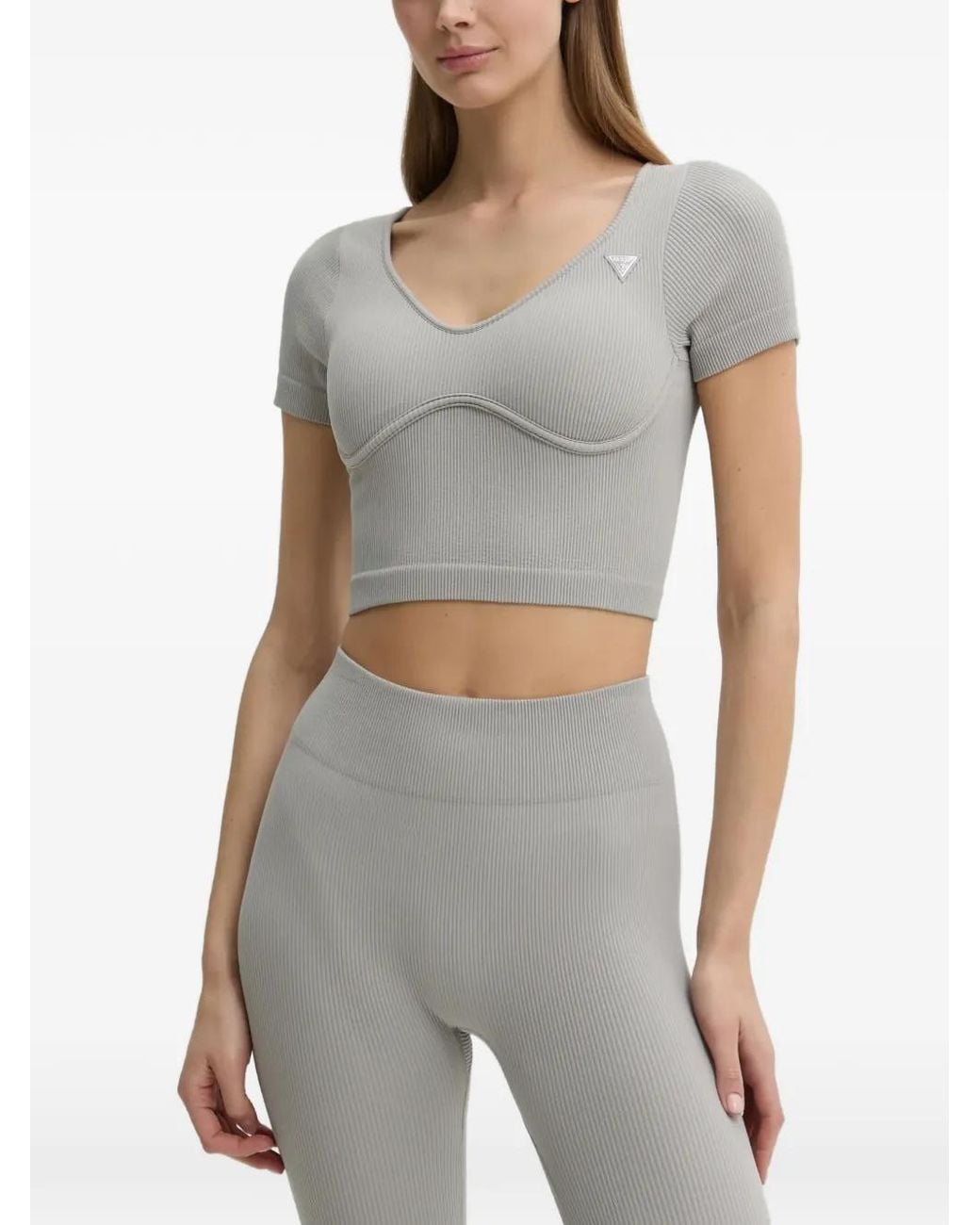 Guess Gray Martina Ribbed Cropped Top