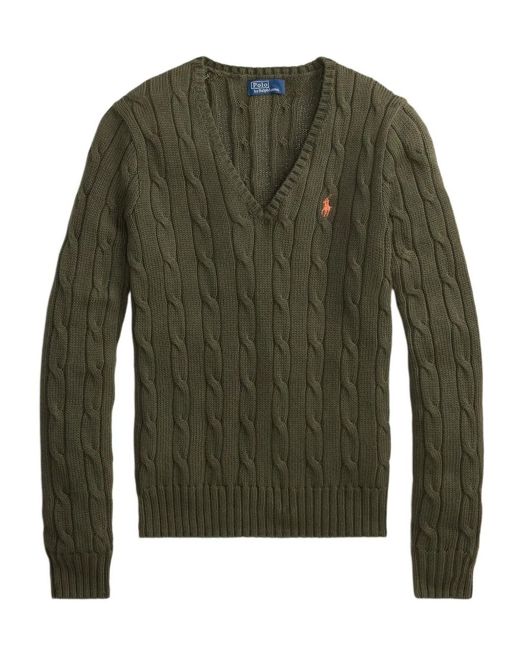 Polo Ralph Lauren Green Cable Knit Sweater With Logo