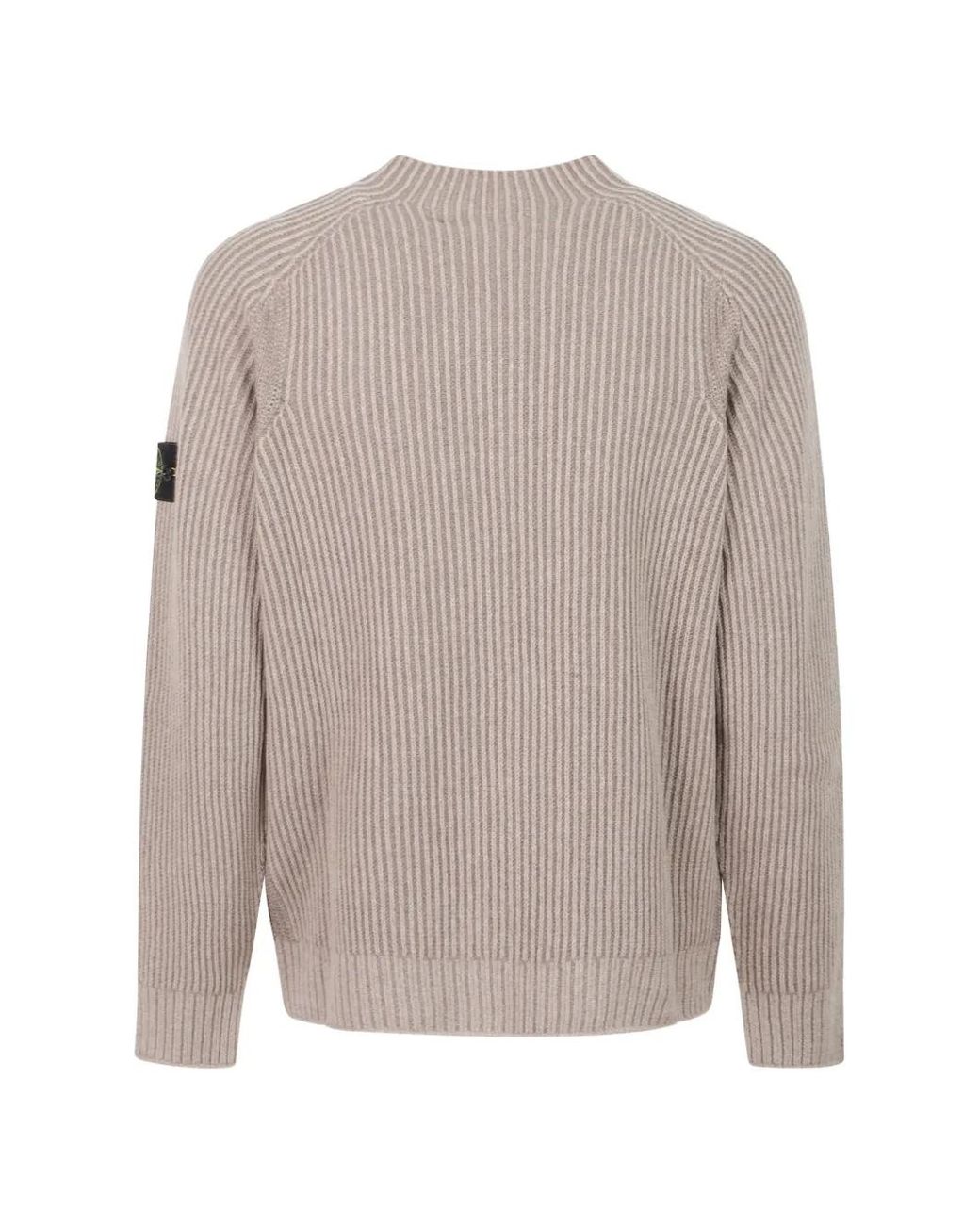Stone Island Gray Ribbed-Knit Compass-Patch Sweater for men