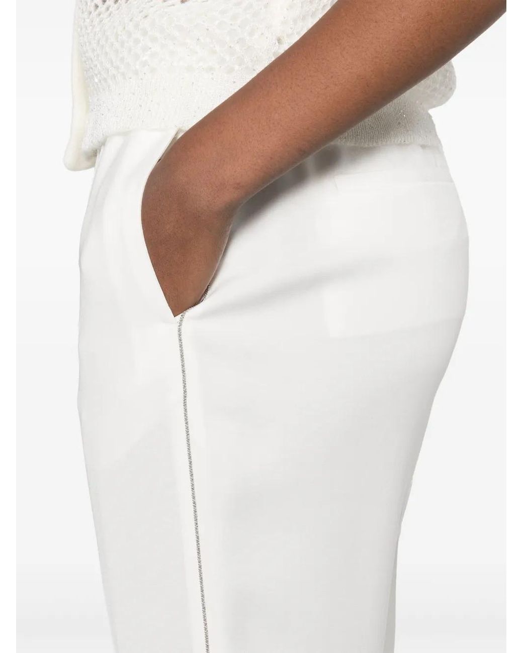 Peserico White Beaded Trim-Detail Trousers