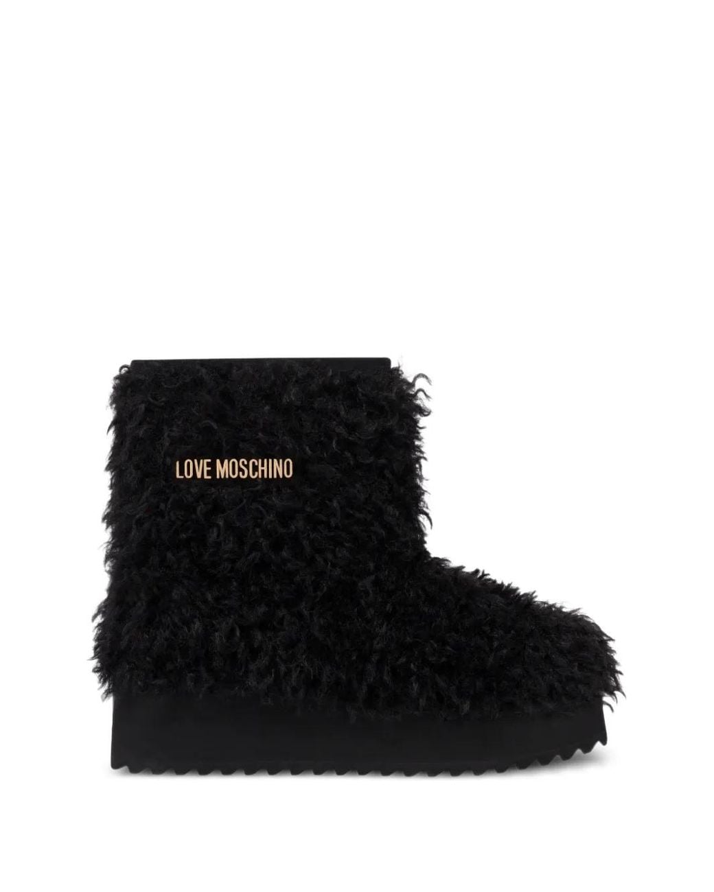 Love Moschino Black Faux-Fur Logo-Lettering Ankle Boots