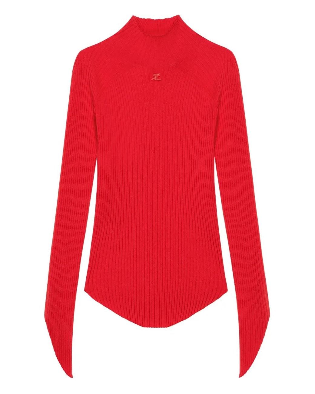 Courreges Red Circle Rib Knit Mockneck Sweater