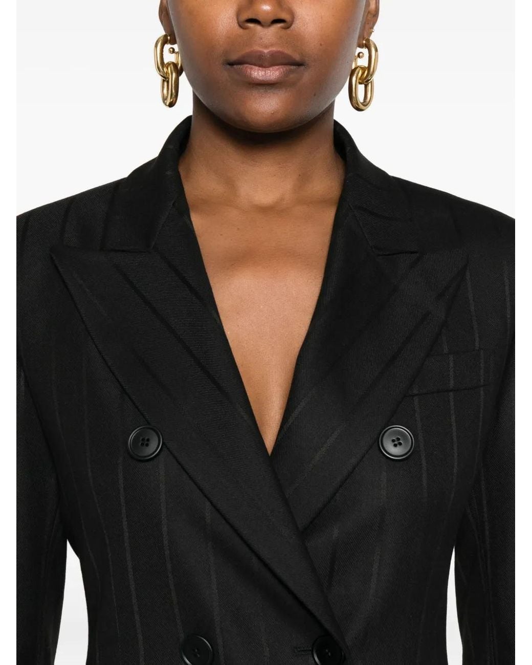 ANDAMANE Black Pinstriped Double-Breasted Jacket