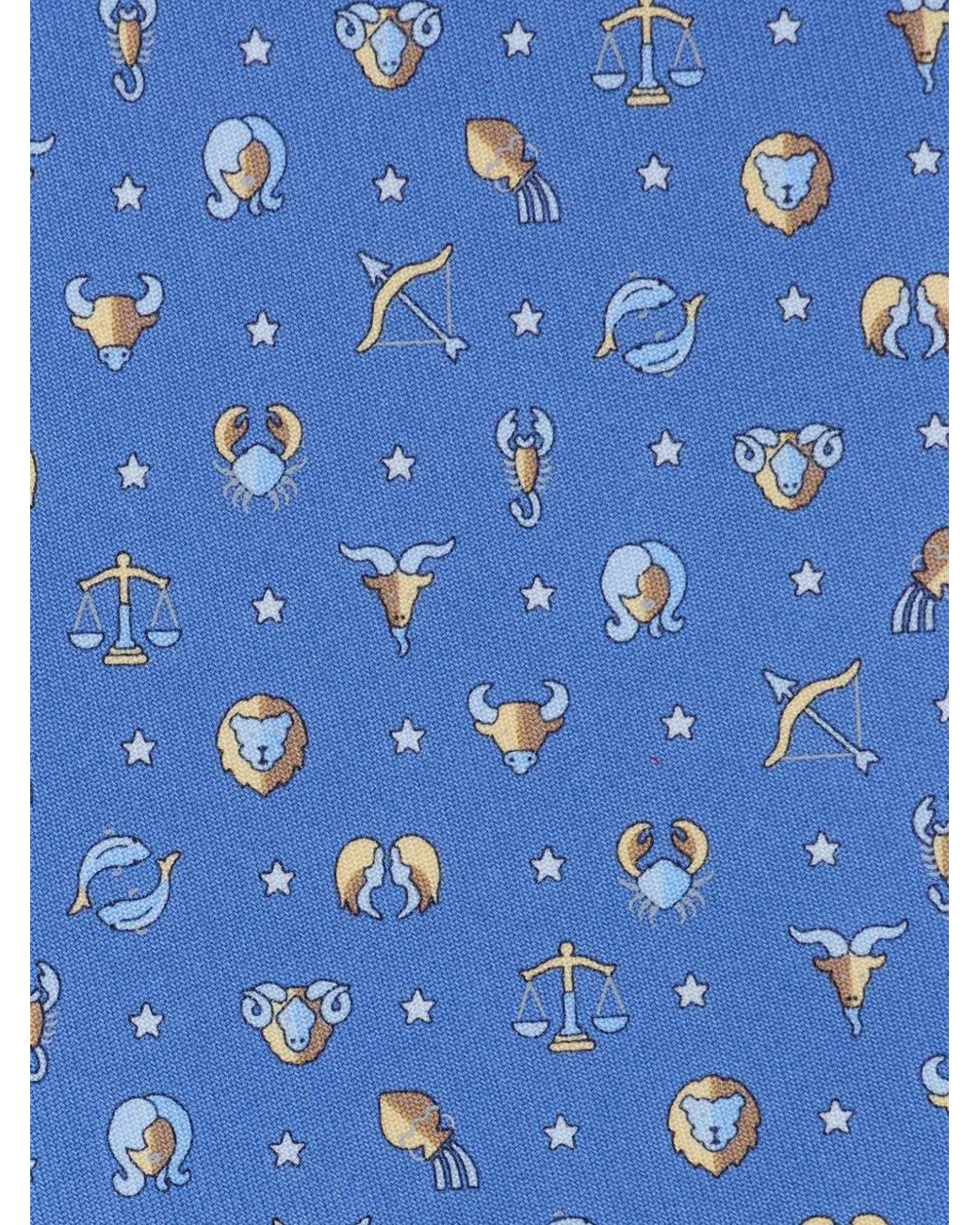 Ferragamo Blue Horoscope Print Silk Tie for men