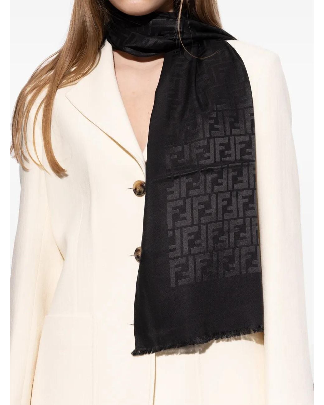 Fendi Black Schal Mit Logo-Muster