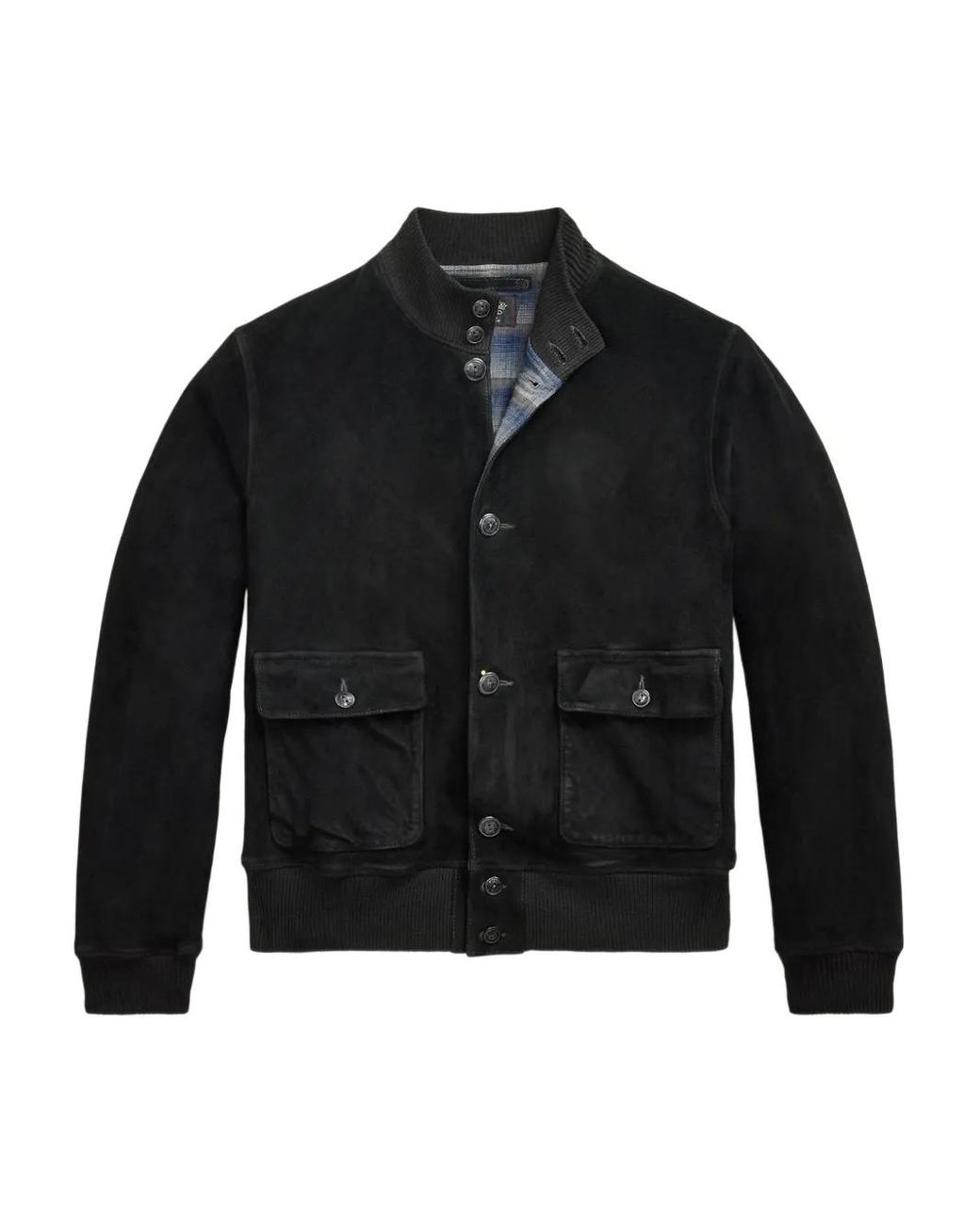 RRL Black Suede Bomber Jacket for men