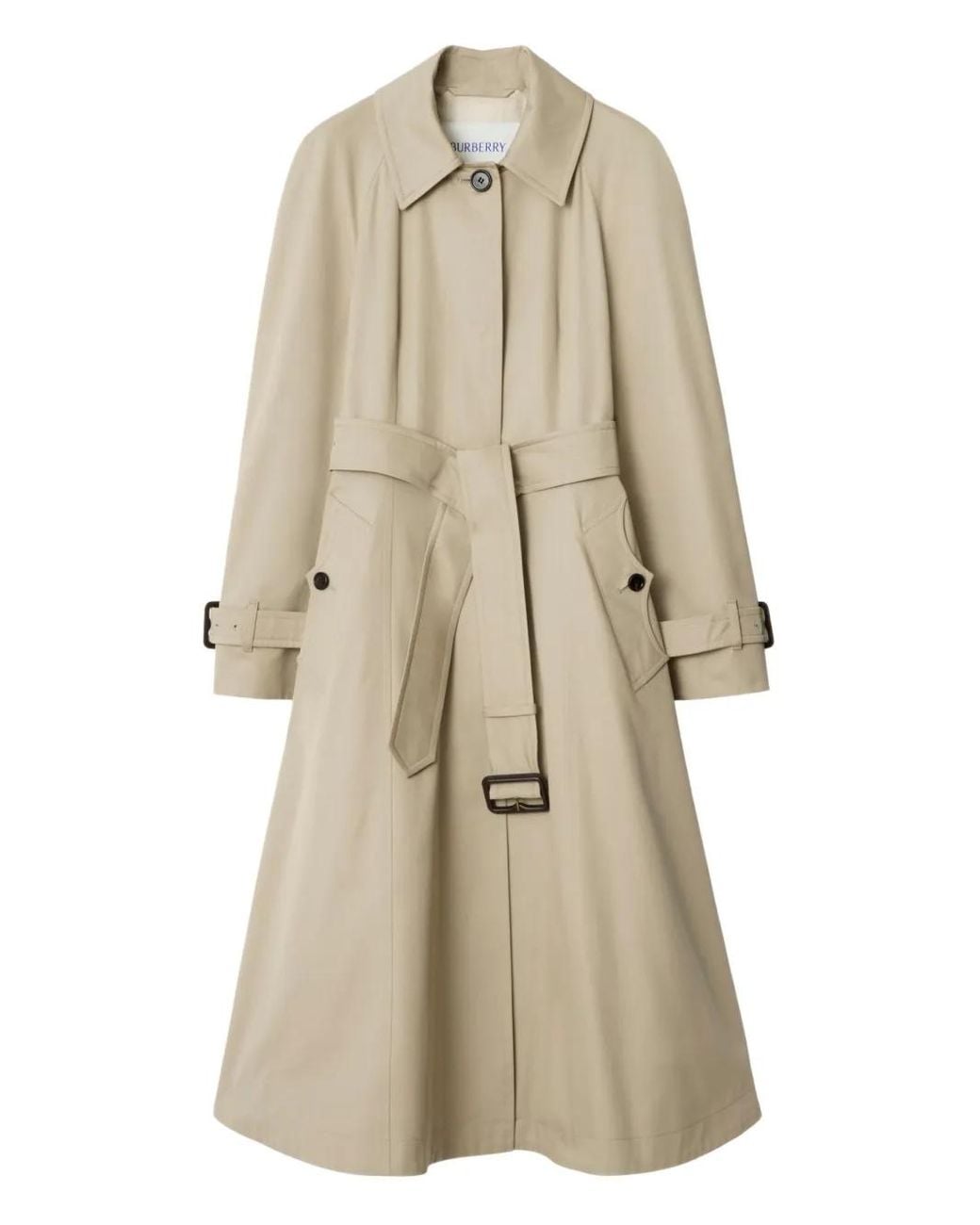 Burberry Natural Long Gabardine Ellingham Fit Flare Car Coat